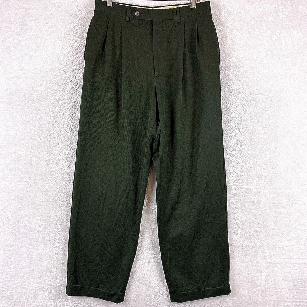 VTG Corbin x Nordstrom Mens 30x32 Green Pleated Cuffed Wool Blend Preppy USA